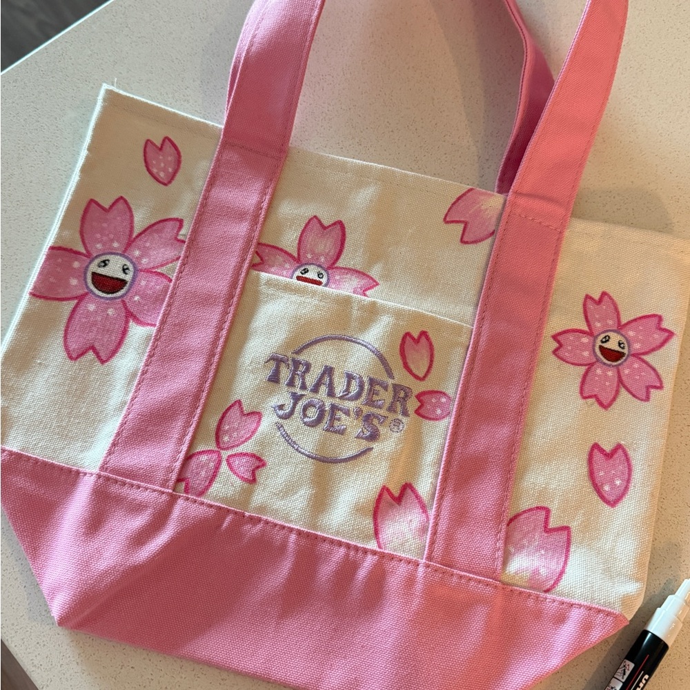 Trader Joe mini Pink canvas Tote Bag (painted)